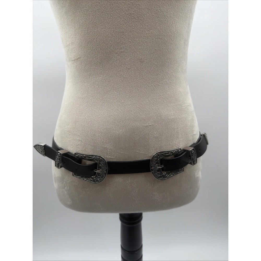 CALL IT SPRING Adjustable Double Buckle Black  Belt W/Silver‎ Hardware Small